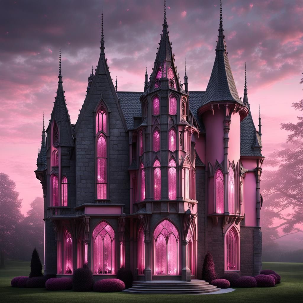 Enchanting Pink Castle with Gothic Spire