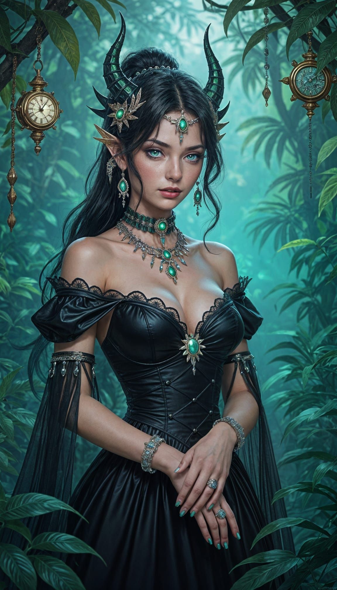 Dragon Hybrid in Bioluminescent Jungle, Cinematic Art