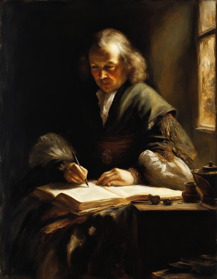 Woman Writing by Lamplight in Tenebrism