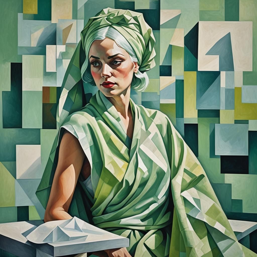 A Cubist Scene of Oppression in a Dimly Lit Office