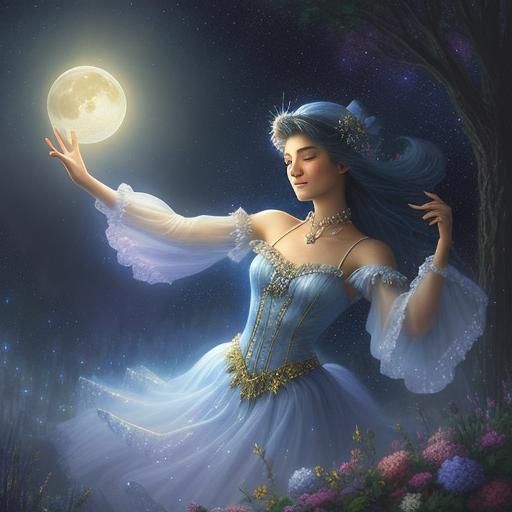 Girl Dancing on Ethereal Starlight, Whispers of Paradise Fou...
