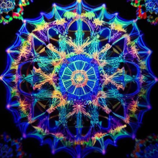 Vibrant Holographic Mandalas in Blacklight