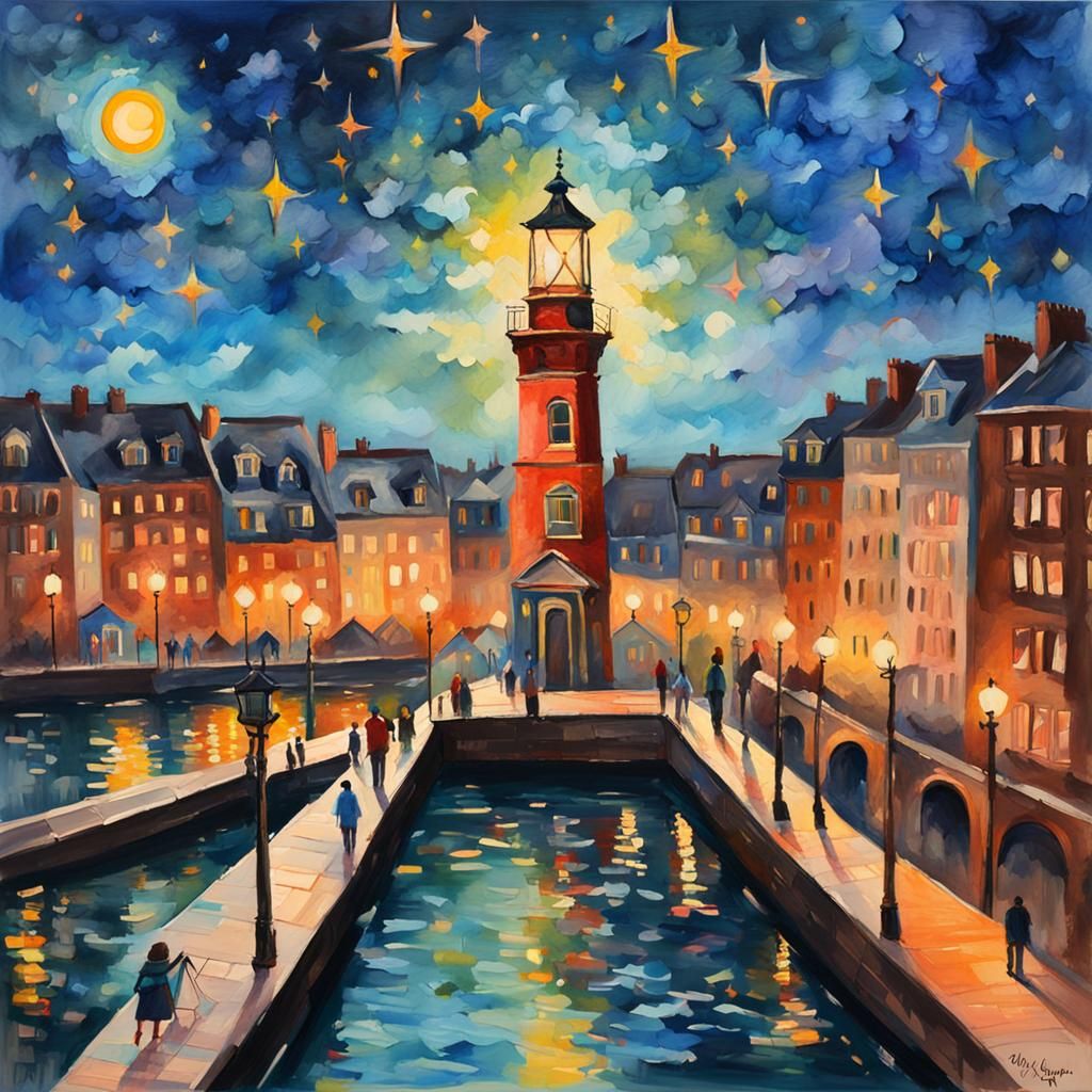 Ethereal Cityscape Radiating Vibrant Light