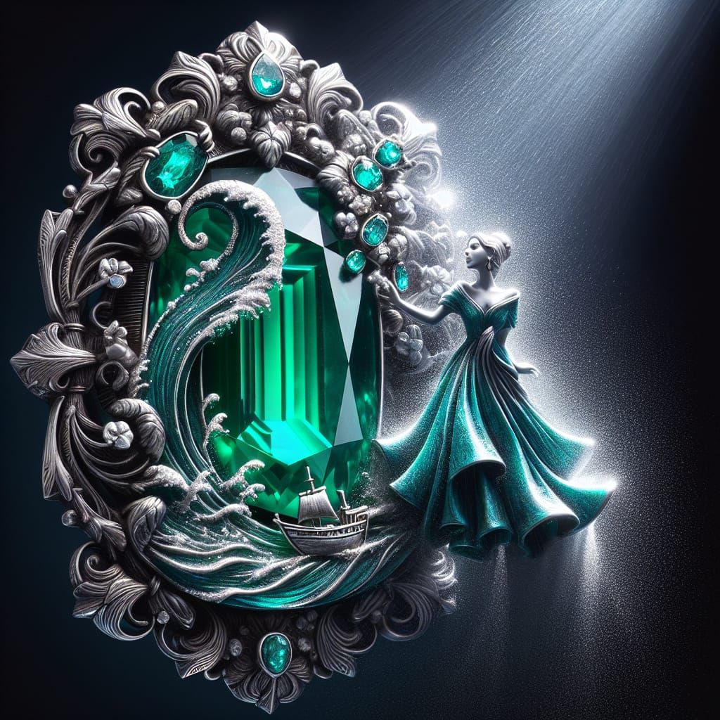 Antique Silver Earring Featuring an Emerald and a Majestic W...