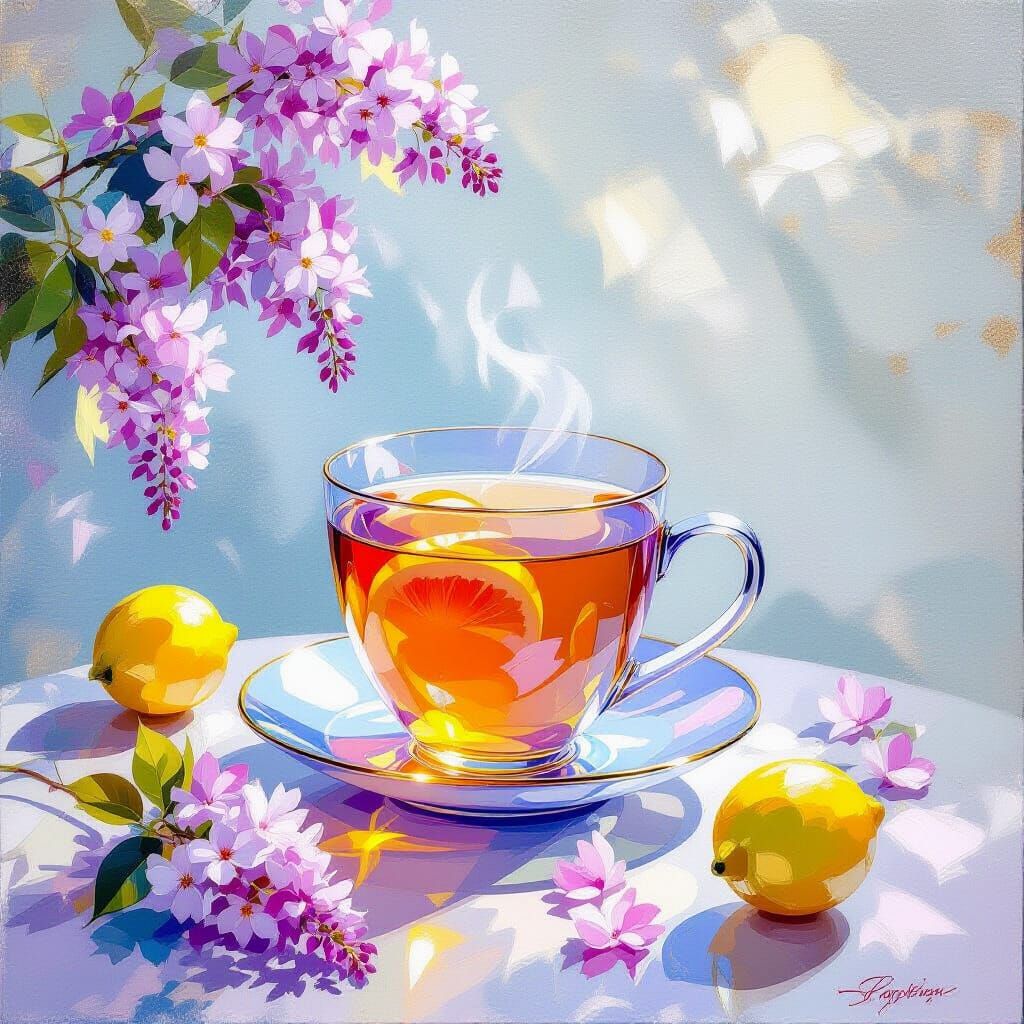 Lilac Tea: Impressionist Rococo Metamodern Painting