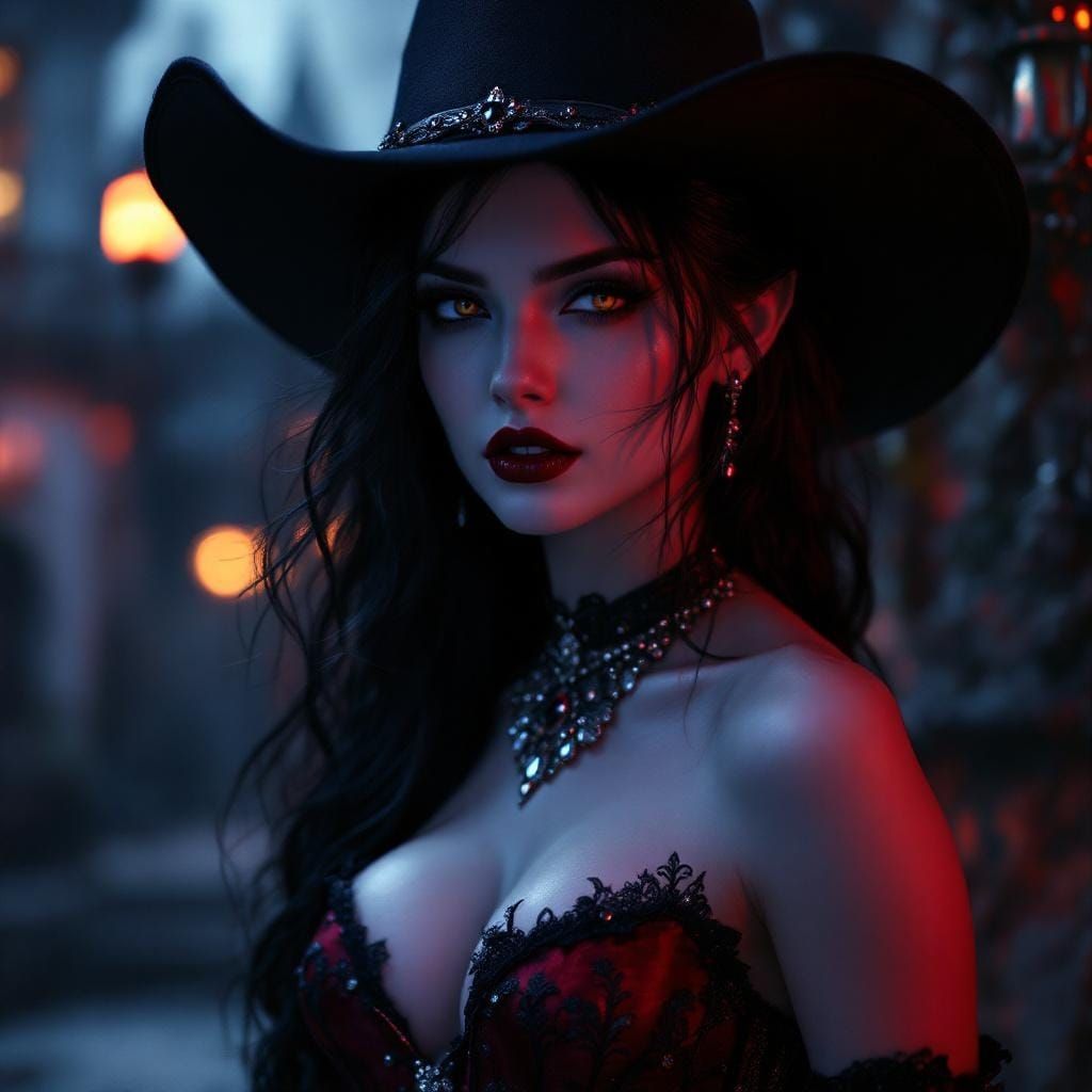 Gothic Vampire Queen in Cowboy Hat