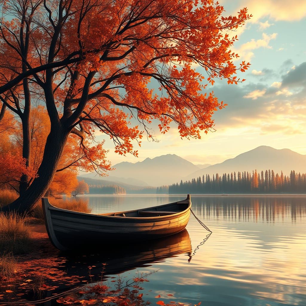 Surreal Autumn Lake at Golden Hour