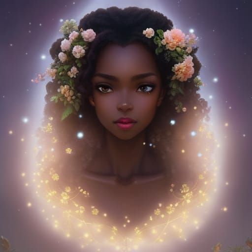 Anime-Inspired Portrait of a Black Girl with Vibrant Crown o...