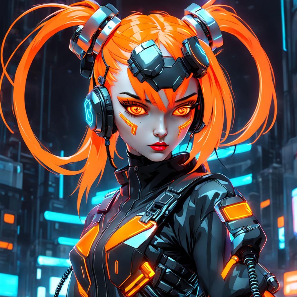 Neon Orange Cyber Goddess