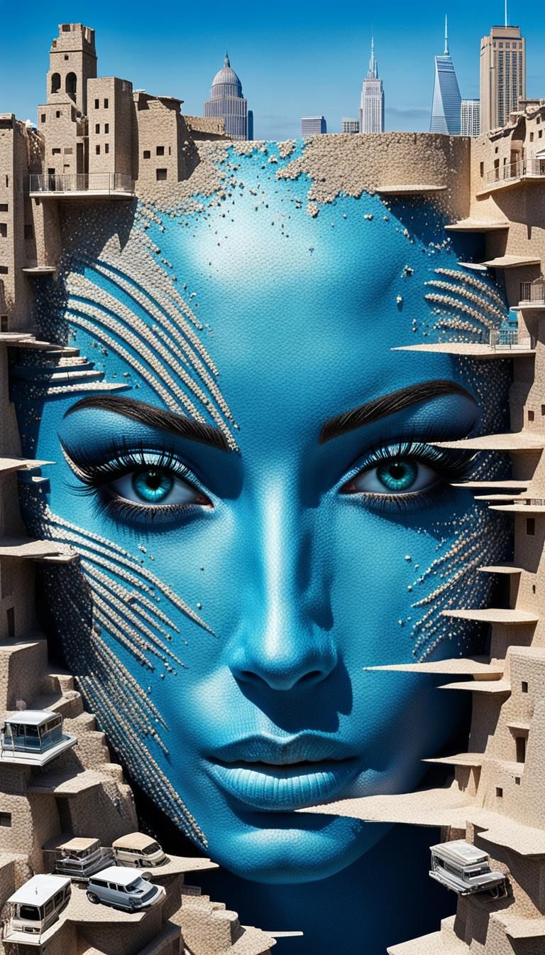 Girl Speed Runner in Futurist Cityscape Collage Art