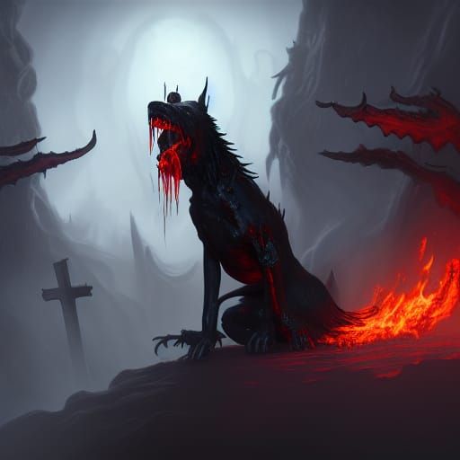 Surreal Hellhound Emerges from Graveyard with Blazing Infern...