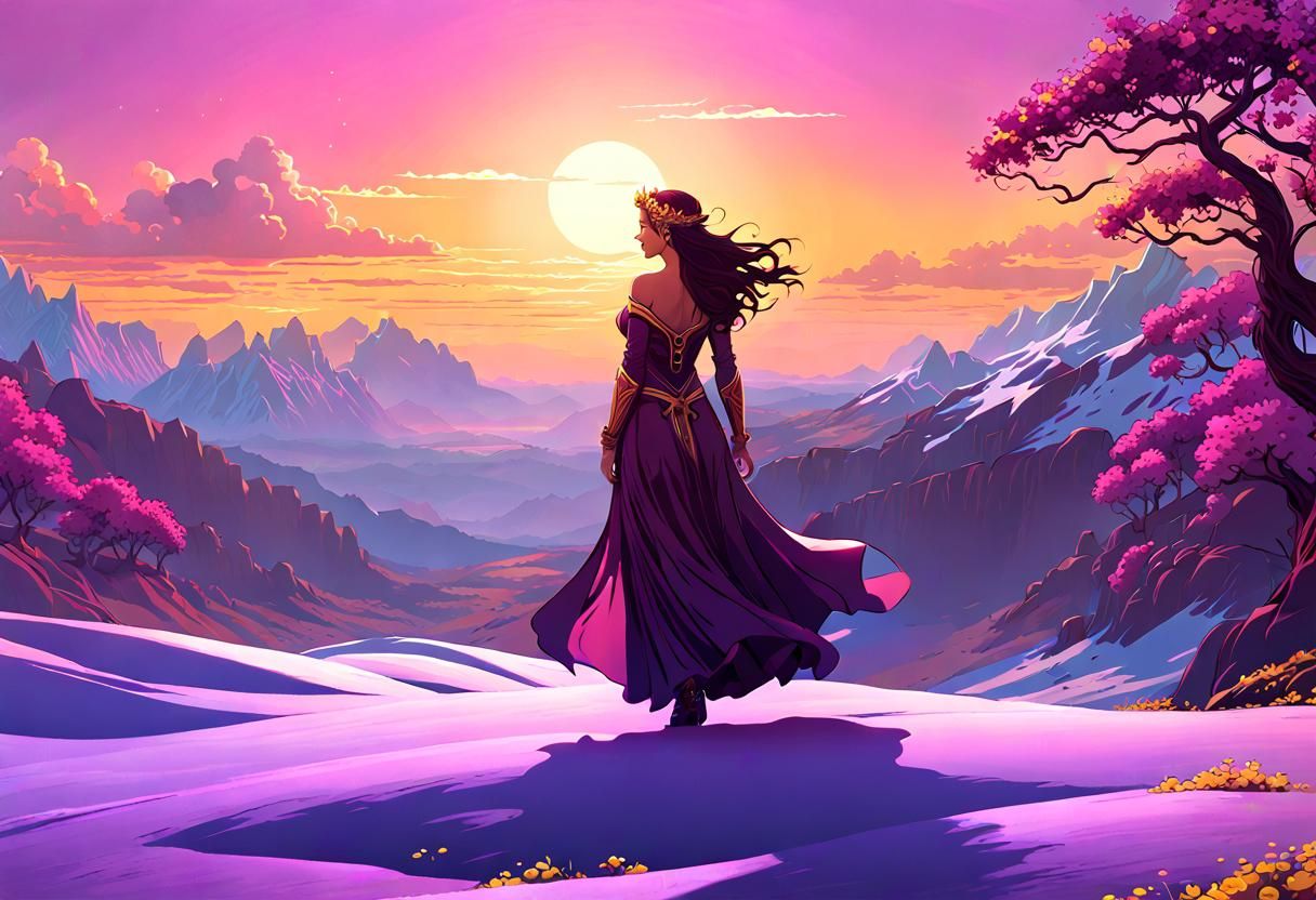 Spring Sunset Landscape: Love and Renewal in Digital Art