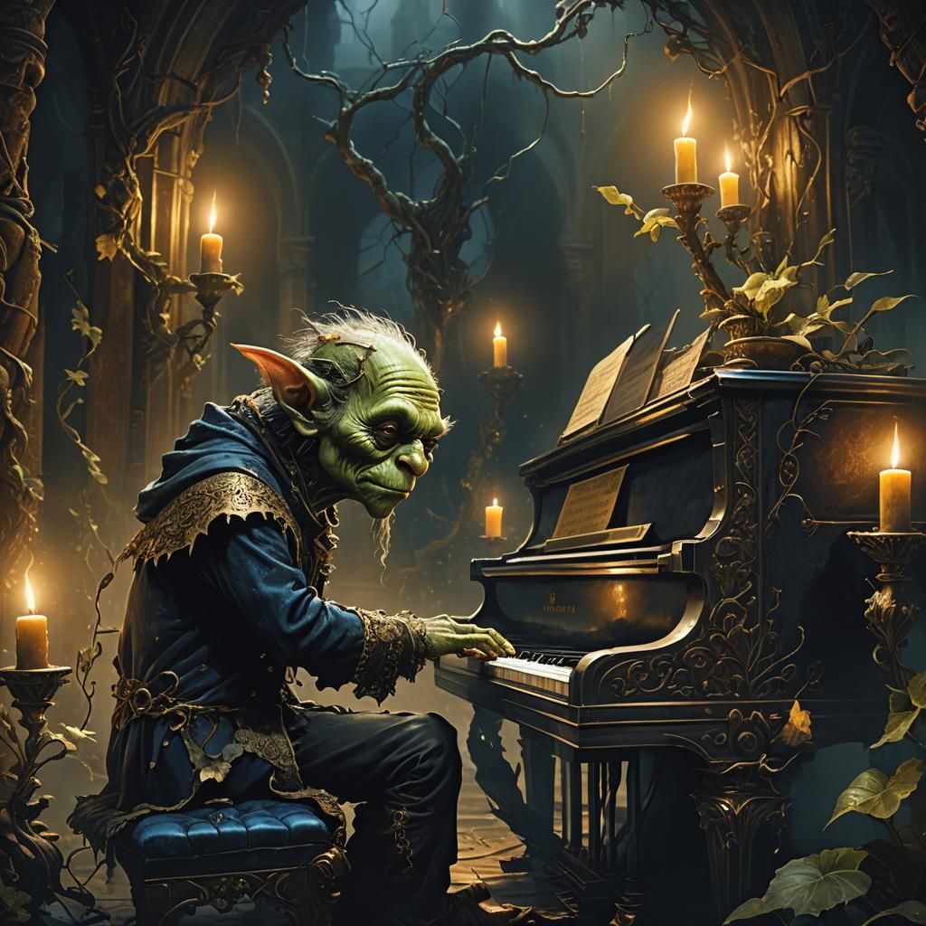 Surreal Goblin Performs Piano Concert in Elegant, Dark Fanta...