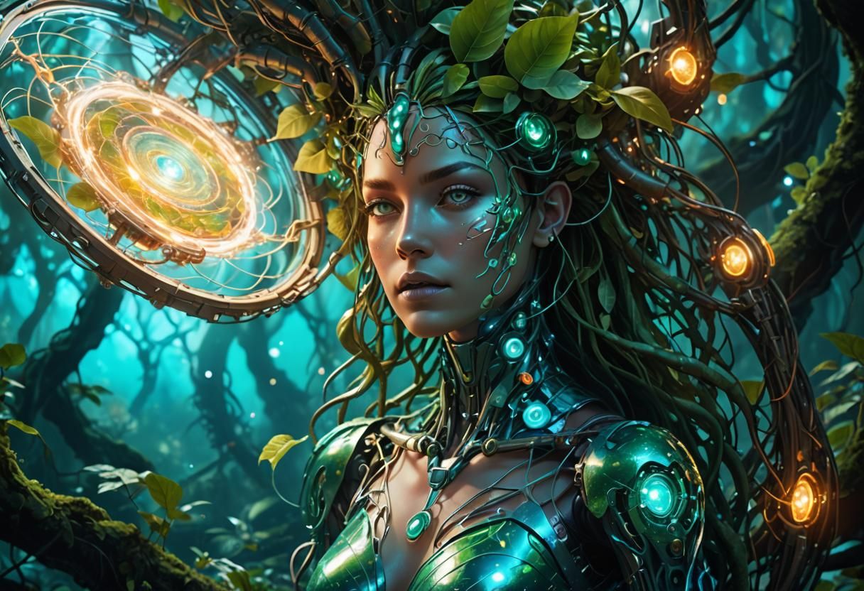 Cyborg Dryad Embraces the Planetary Abyss