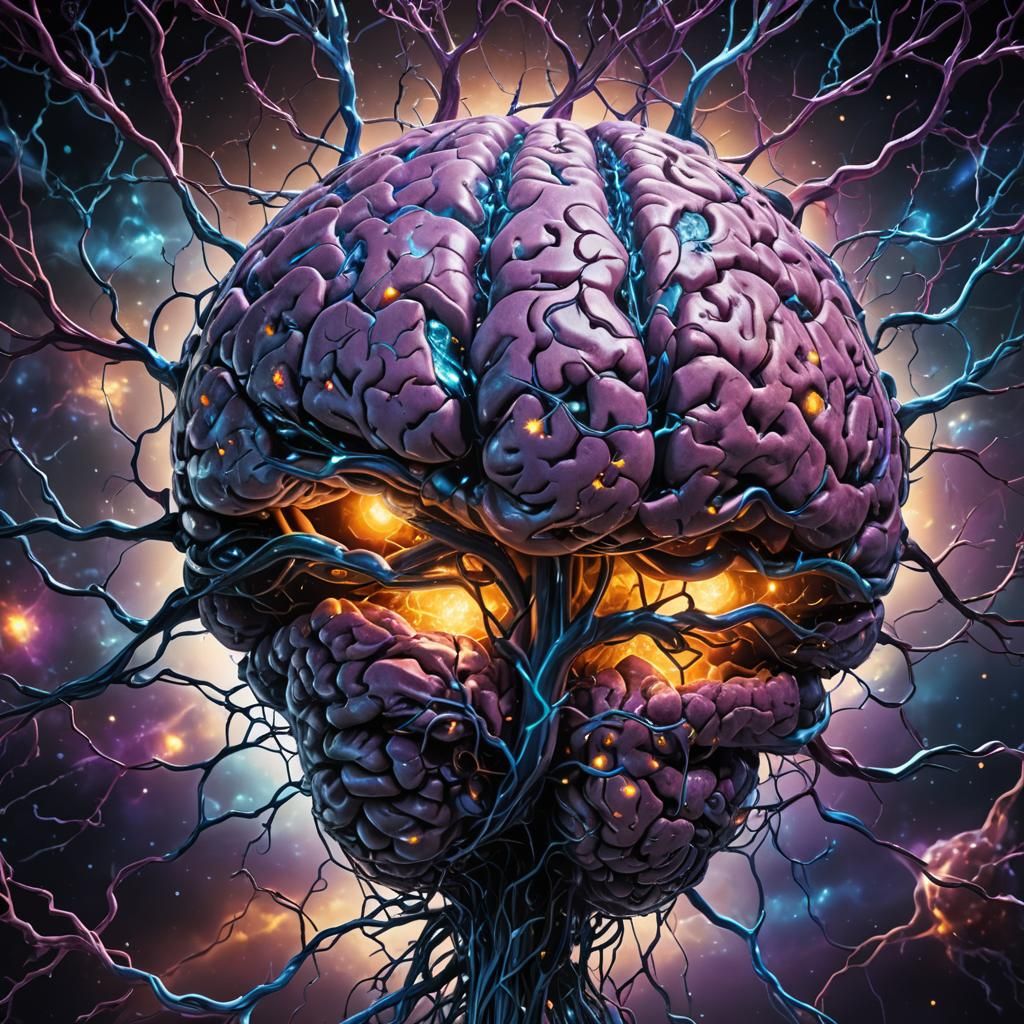 Glowing Brain Hemispheres in Mystical Space