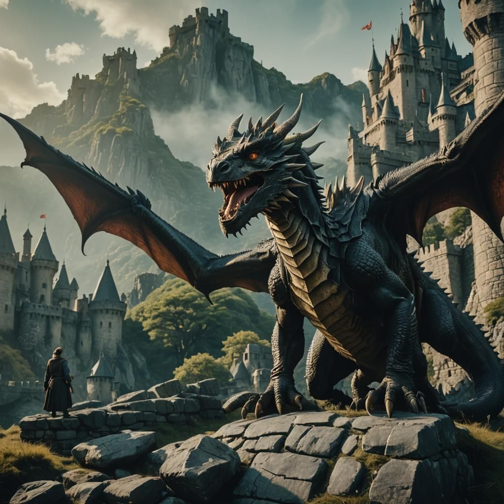 Dragon Engulfs a Castle in Cinematic Glory