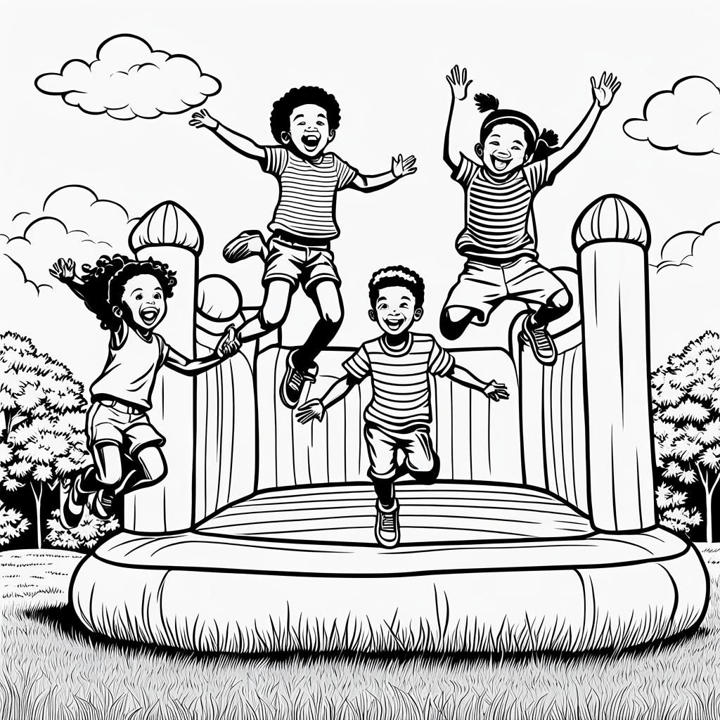 Joyful Multicultural Children Playing in a Bouncy House