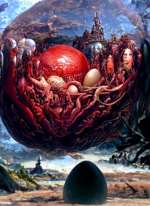 Surreal Succubus Egg in Spooky Horror Art Style