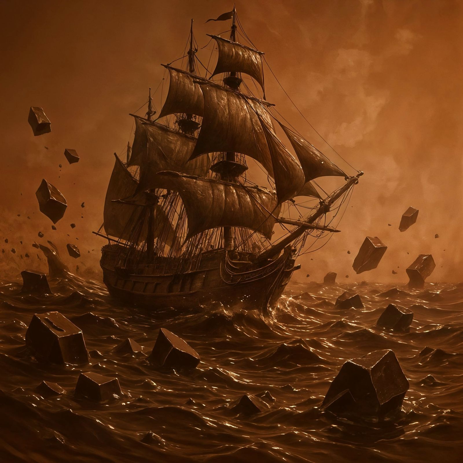 Chocolate Sailing Ship on a Liquid Sea