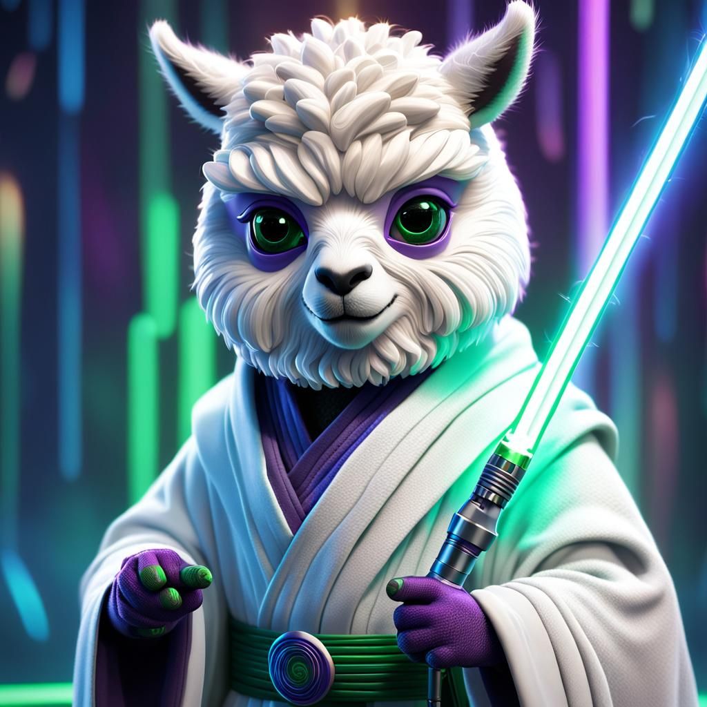 Epic Alpaca Jedi in Vibrant 3D Concept Art