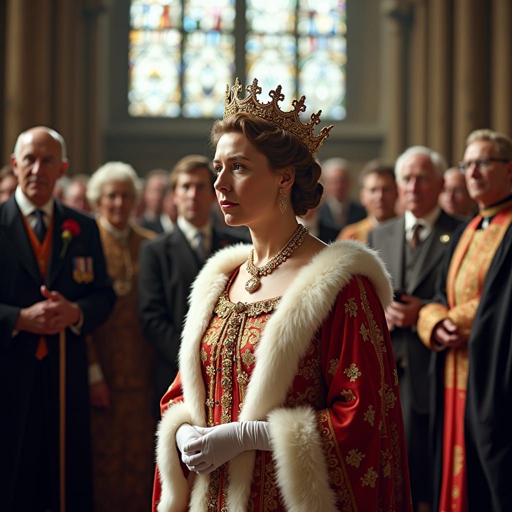 Queen Elizabeth II Coronation in Lavish Robes, Radiating Aut...