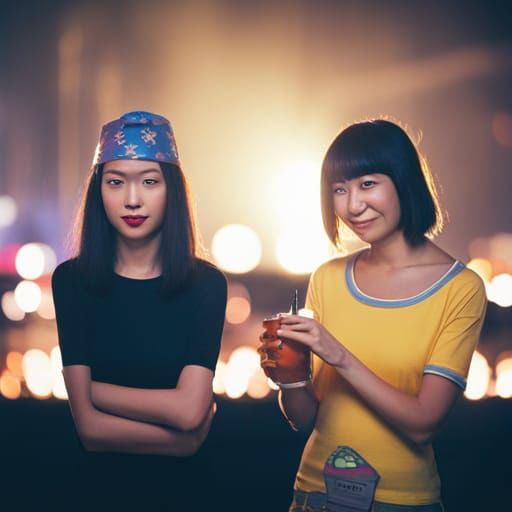 Party Couple with Rave Girl in Black Bob Hairstyle