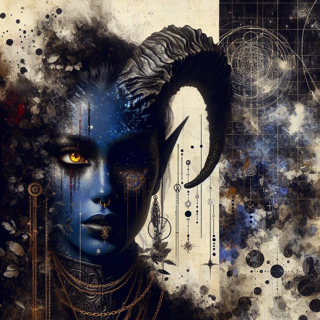 Hypermaximalist Urbanpunk Portrait of a Tiefling