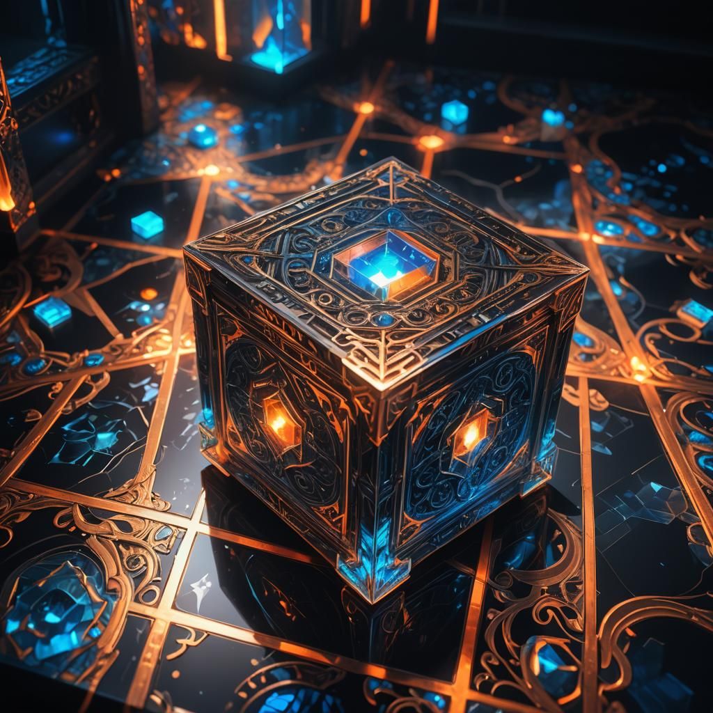 Luminous Fantasy Cube on Ornate Table