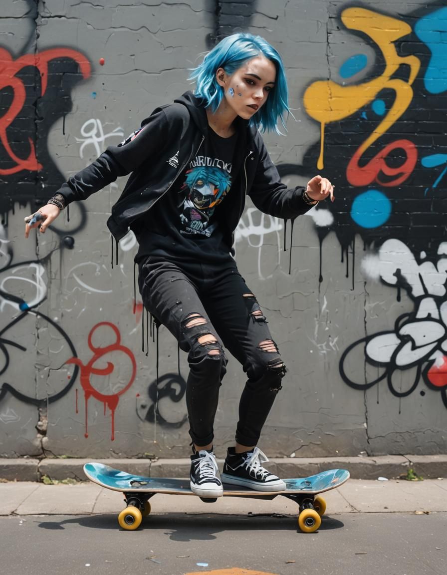 Vibrant Skater Girl in Front of Graffiti Masterpiece