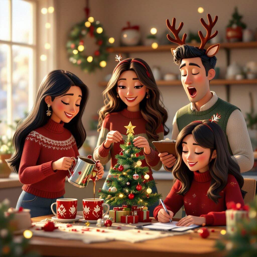 Cozy Christmas Office Scene in Pixar Style