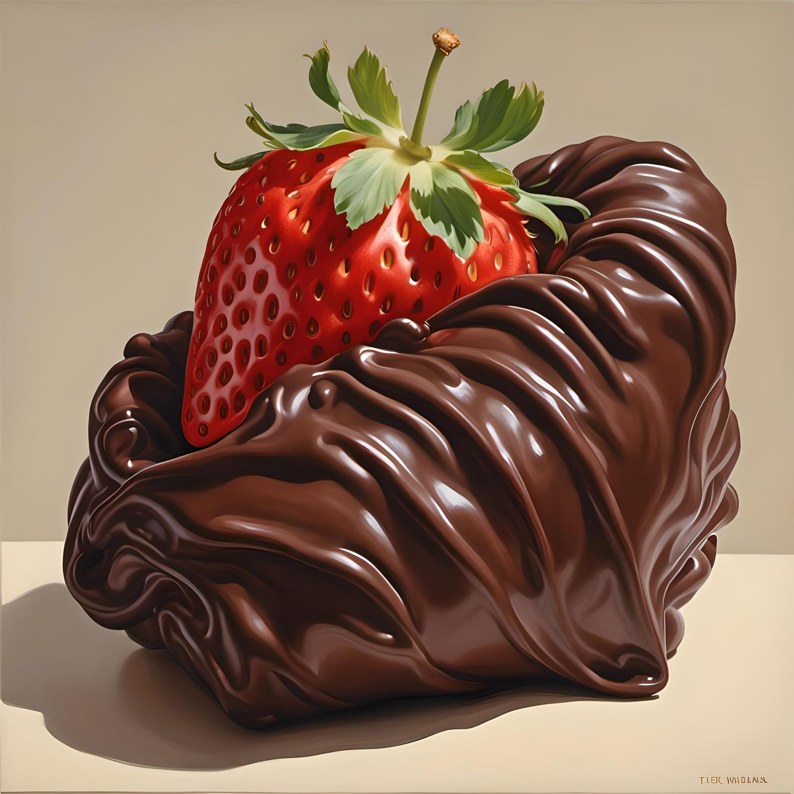 Hyperrealistic Chocolate-Covered Strawberry in a Chocolate B...