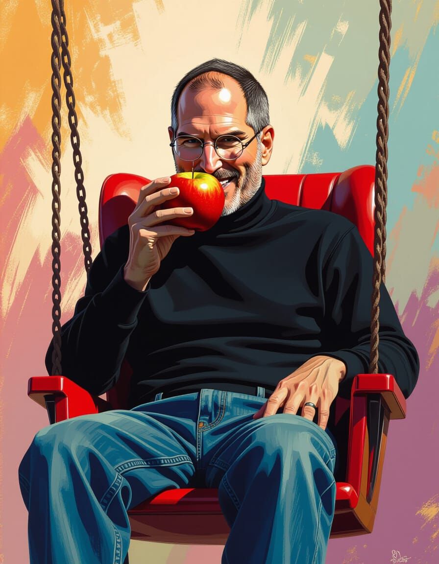 Hyperrealistic Steve Jobs in Baby Swing