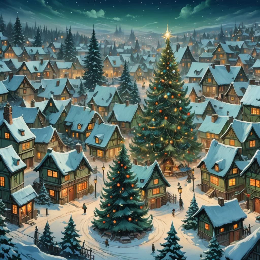 Whimsical Christmas Fantasy Scene in Matte Painting Style