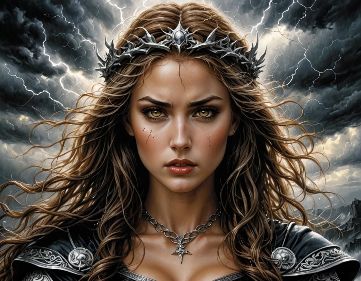 Hyper Realistic Fantasy Portrait of a Frightened Teenage Gir...