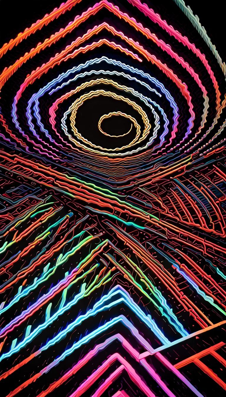 Neon Fractal Vortex in Optical Art Style