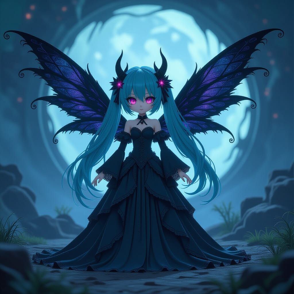 Demonic Hatsune Miku Plush Fairy in Dark Fantasy Style