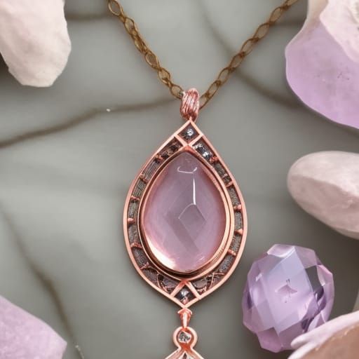 Ethereal rose gold necklace with pink Kunzite gemstone penda...
