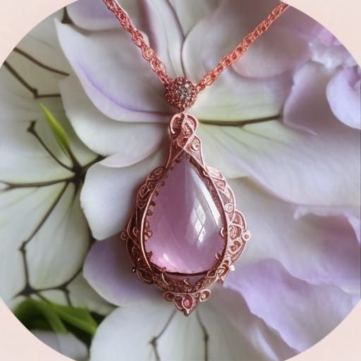 Ethereal rose gold necklace with pink Kunzite gemstone penda...