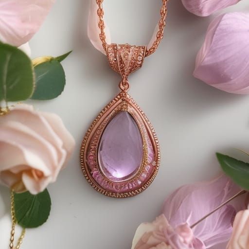 Ethereal rose gold necklace with pink Kunzite gemstone penda...