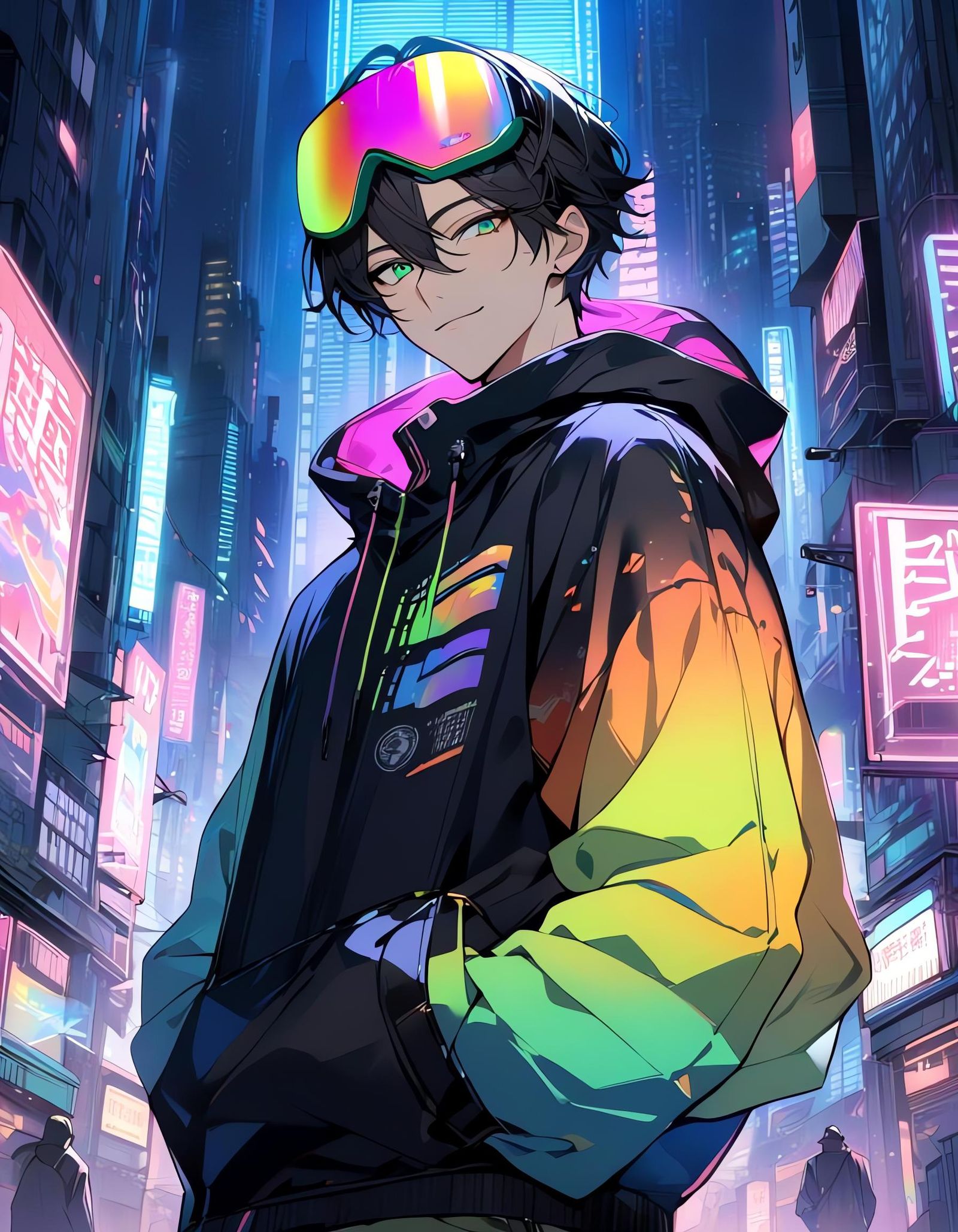 Cyberpunk Youth Contemplates Urban Landscape