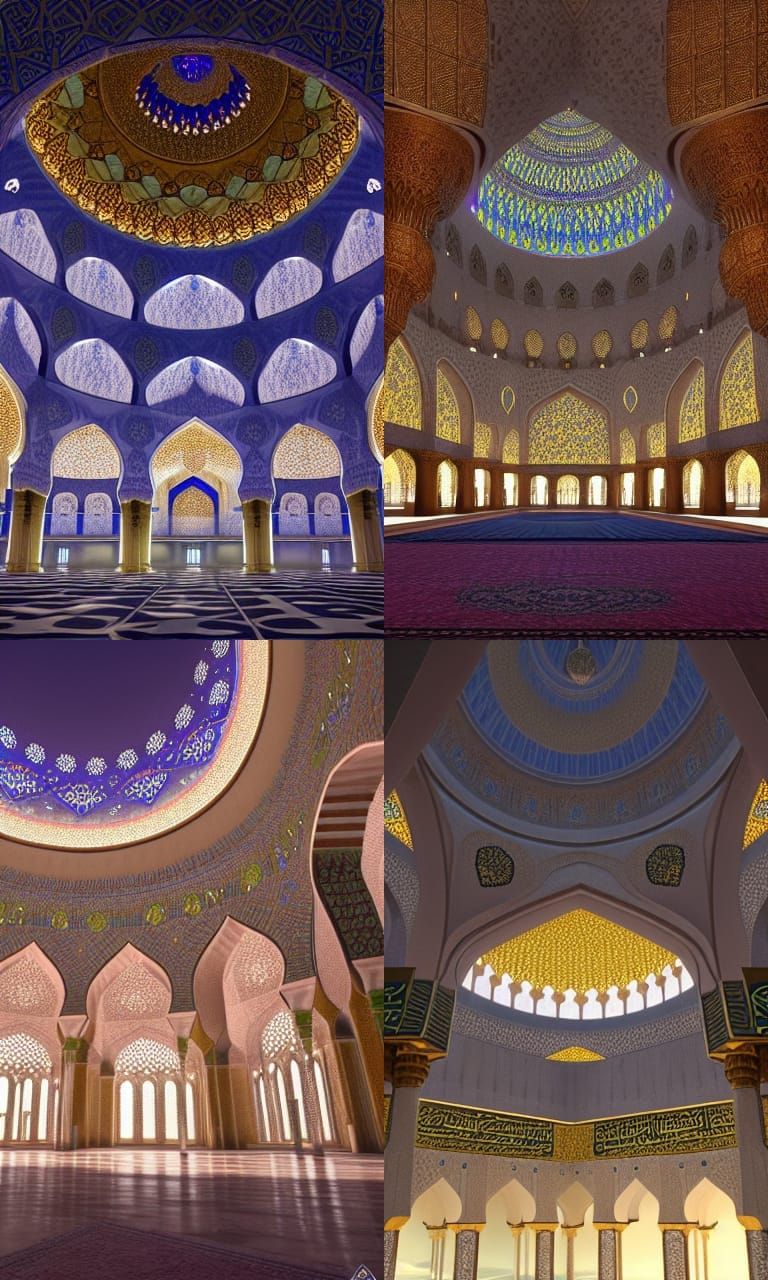Glowing Islamic Architecture in a Colossal Domed Mosque