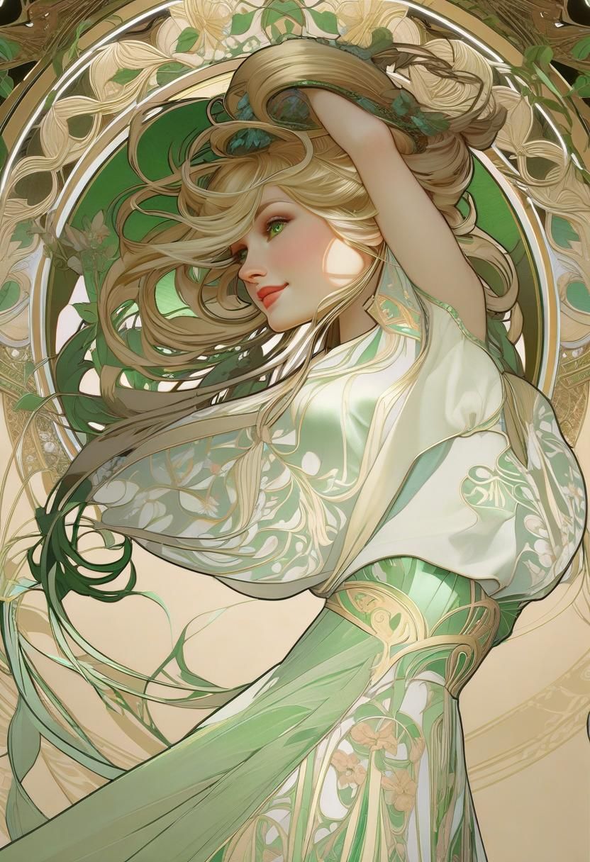 Ethereal Art Nouveau Goddess Smiles with Wild Abandon