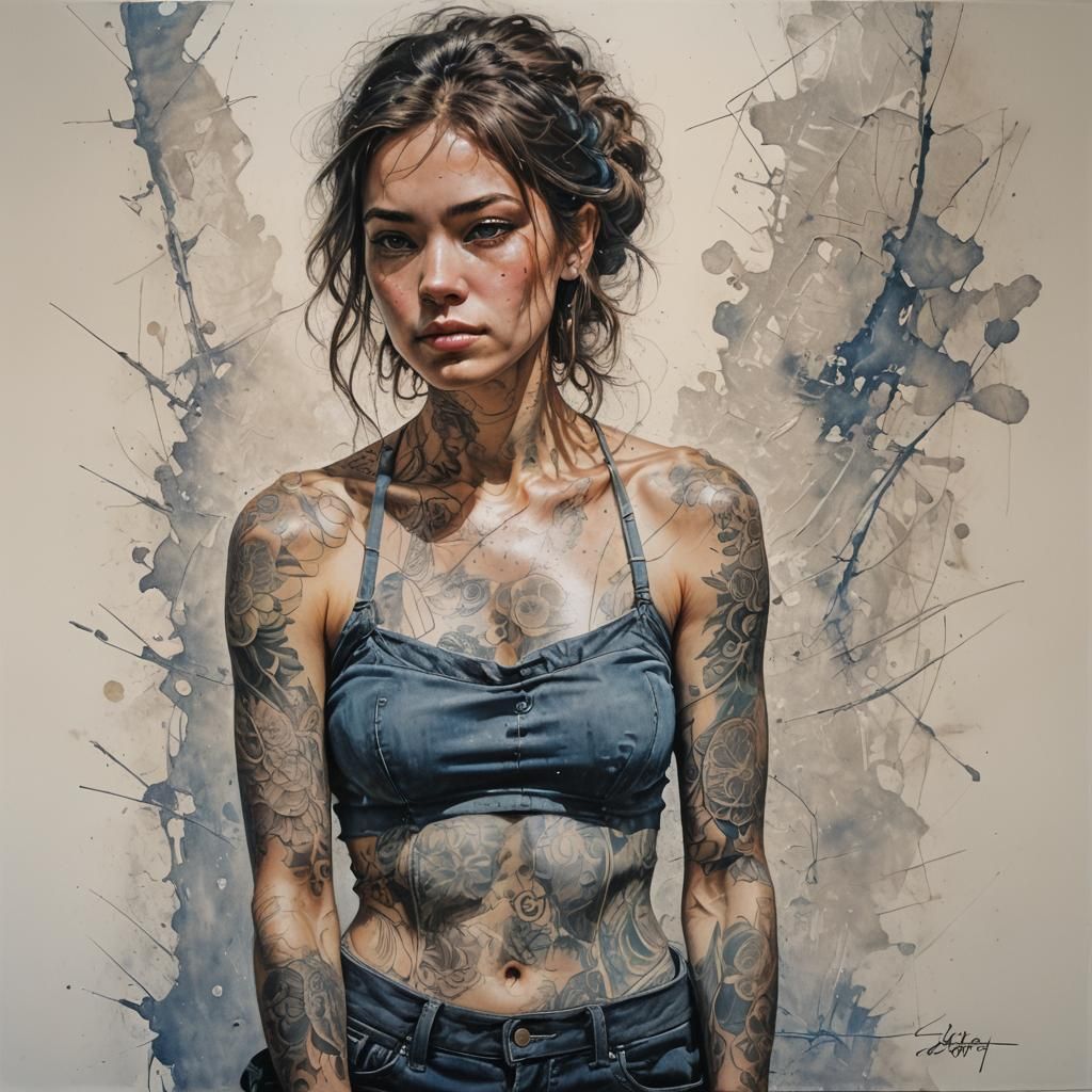 Vibrant Linework Tattoo with Oil Paint and Watercolor Techni...