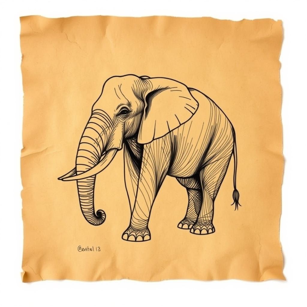 Elegant Elephant Line Drawing in Vintage Style