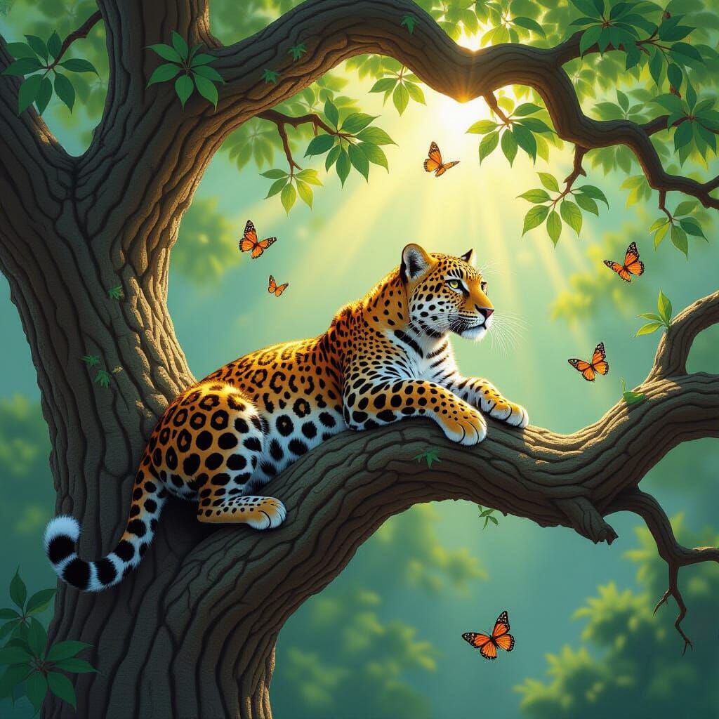 Leopard Leaping from Tree: Surreal Tattoo Art