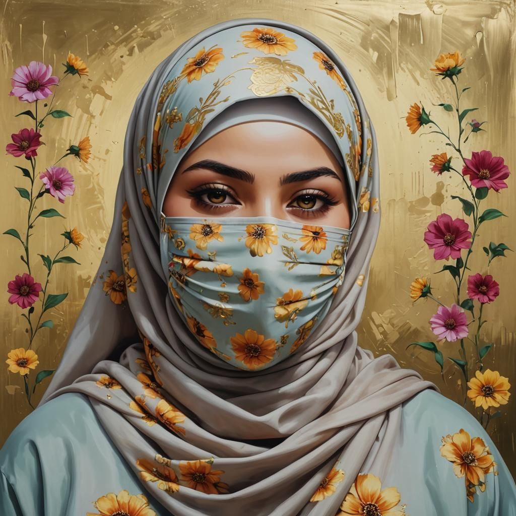 Blossoming Soul: Hijabi Woman in Pop Art Style