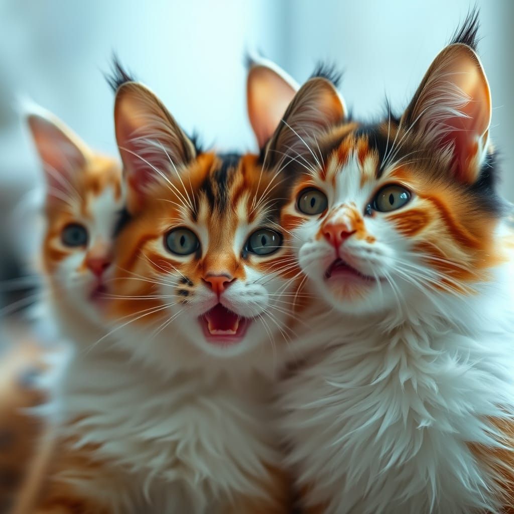 Cinematographic Close-up of Happy Calico Cats