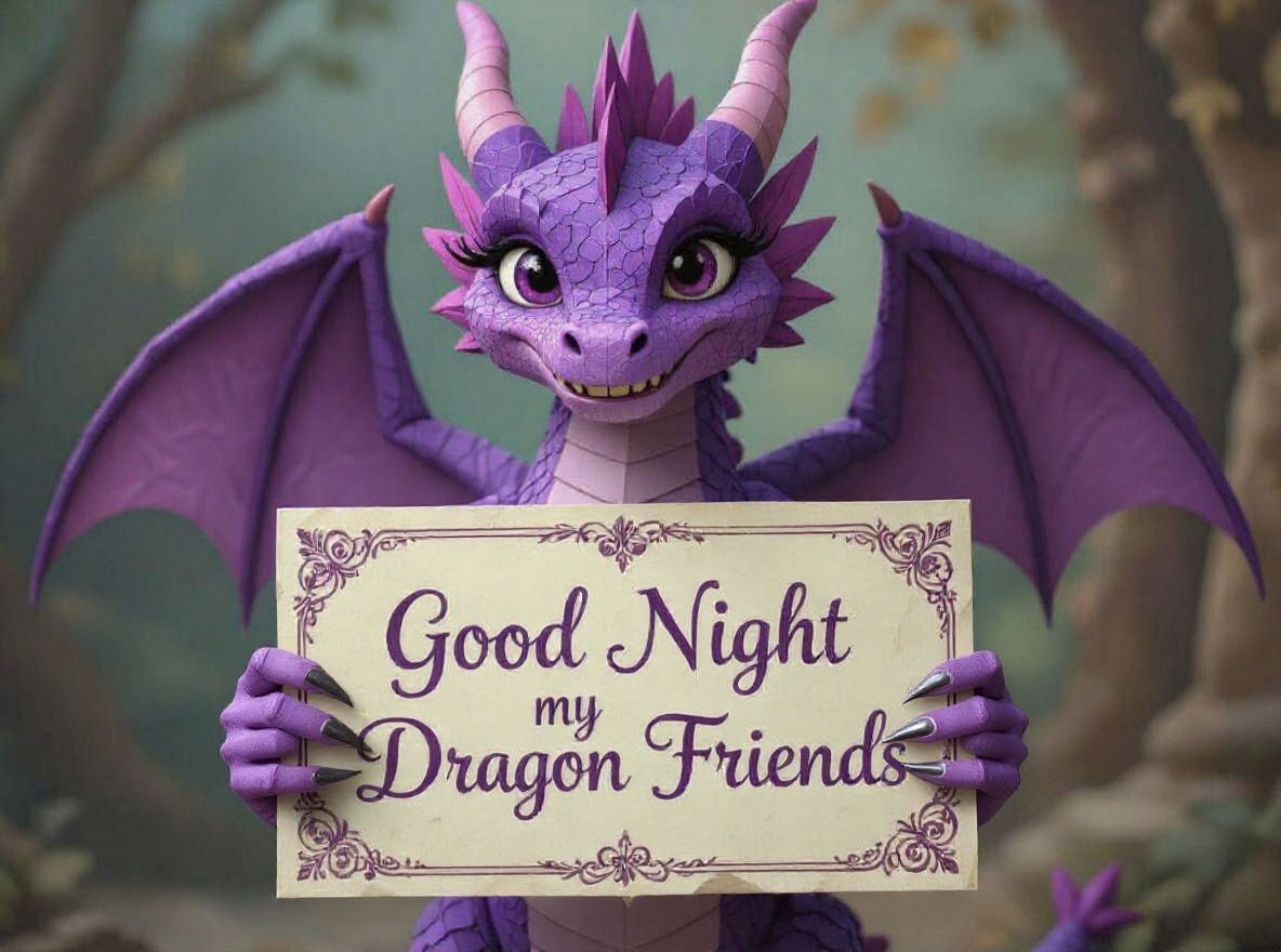 Friendly Origami Purple Dragon Says Good Night
