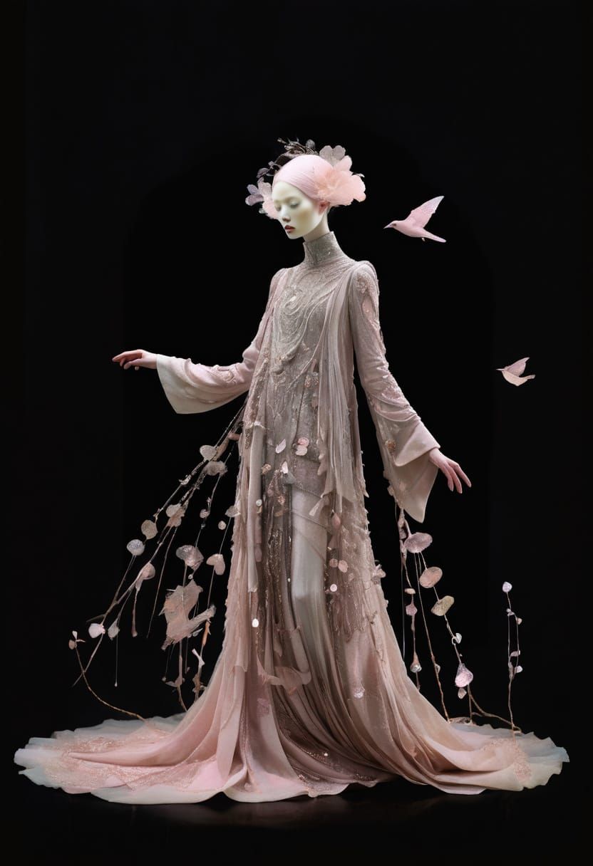Surreal Runway Model in Baby Pink, Dynamic Pose