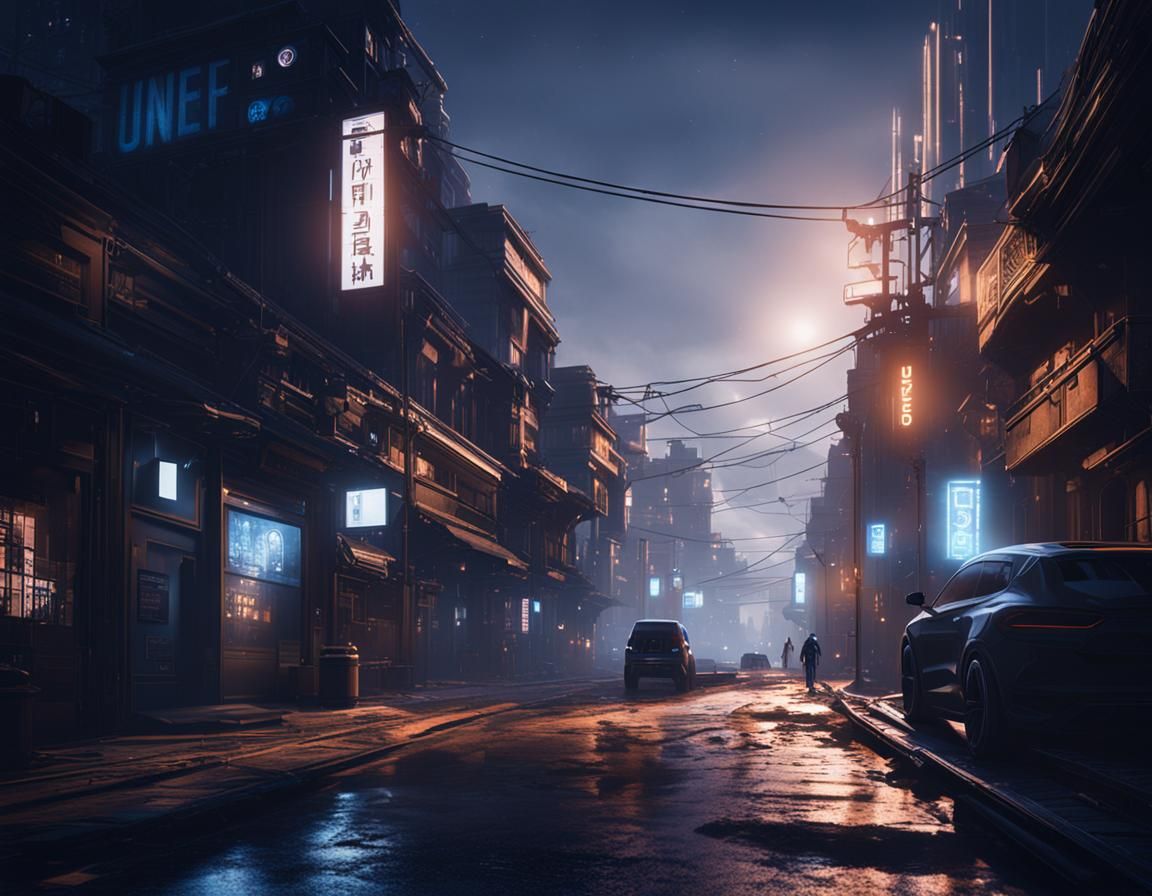 Futuristic Cityscape at Night in Hyperdetailed Cyberpunk Sty...